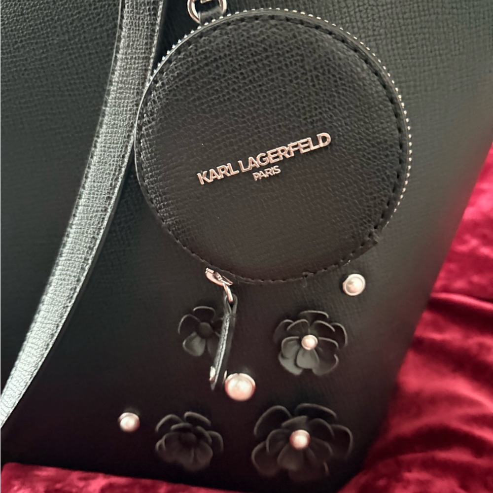 Karl Lagerfeld Black Tote with Floral Accents - Picture 3 of 4